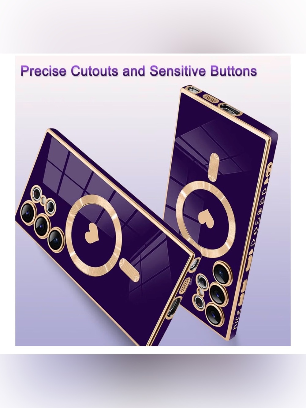 🪭Purple Magnetic Heart Phone Case with Gold Accents